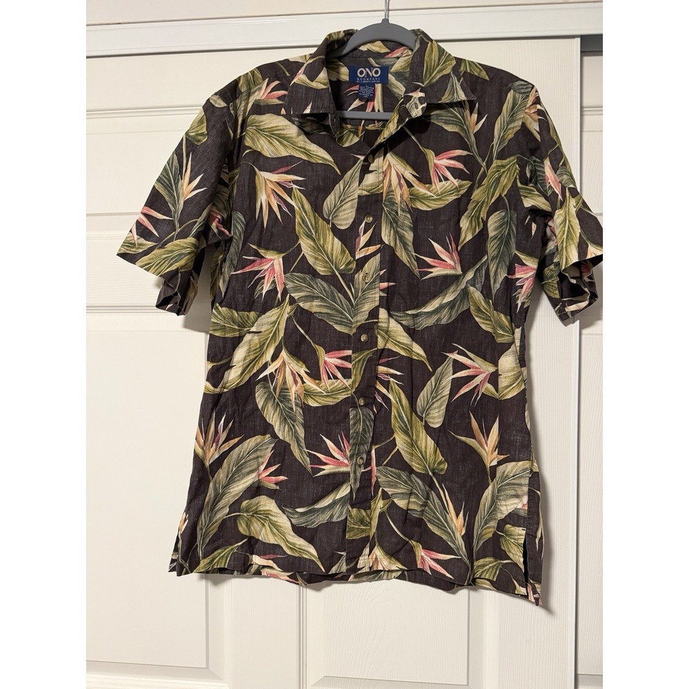 Vintage Ono & Company Liberty House Black Aloha Hawaiian Shirt Bird Of Paradise